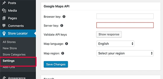 Nhập Google maps API Key